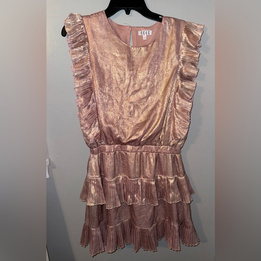 Light pink metallic dress with ruffles